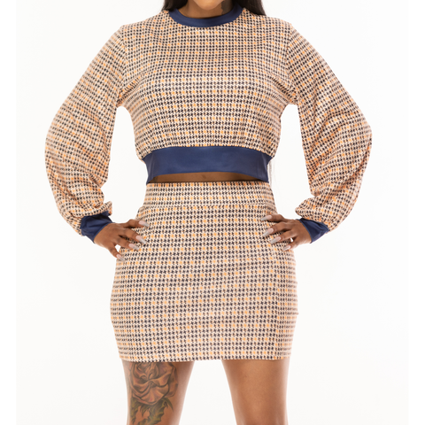 Houndstooth 2 Piece Sweatshirt & Skirt Set