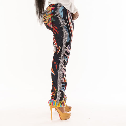 Mixed Color Tassel Pants