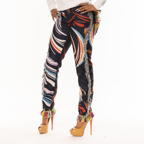 Mixed Color Tassel Pants
