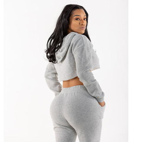 Grey Crop Top Jogger Set