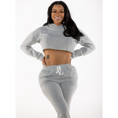 Grey Crop Top Jogger Set