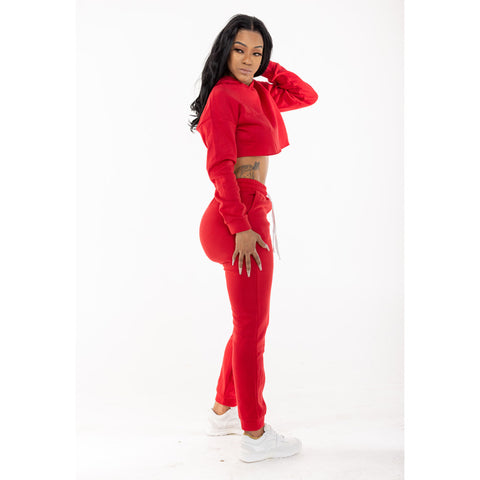 Red Crop Top Jogger Set