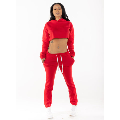 Red Crop Top Jogger Set