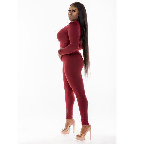 Wine Red Crop Top Tracksuit