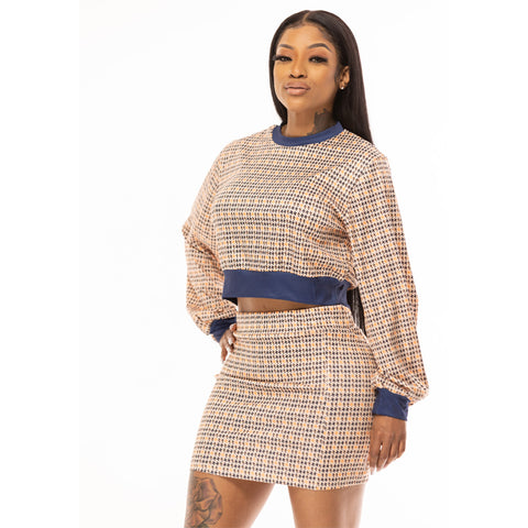 Houndstooth 2 Piece Sweatshirt & Skirt Set